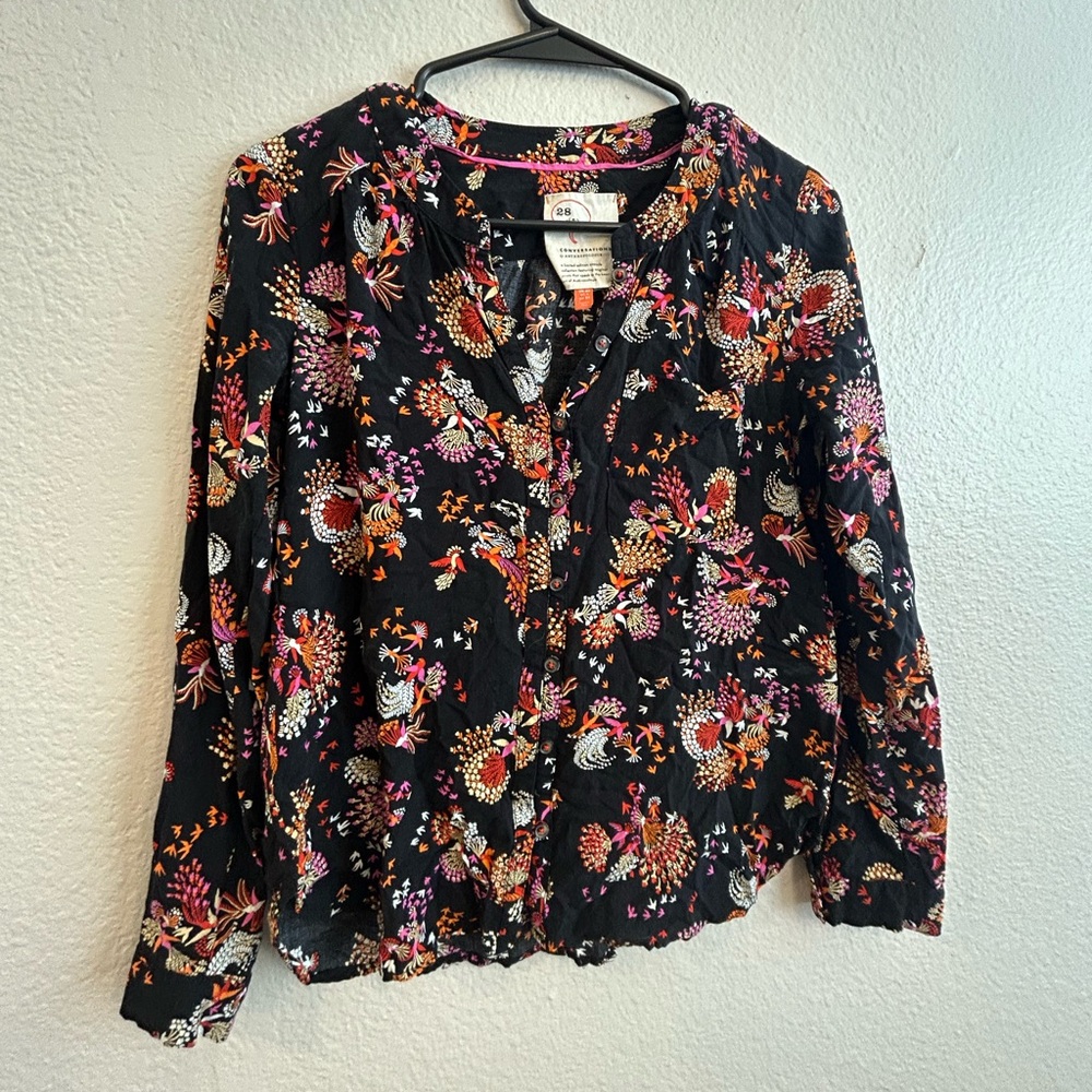 Anthropologie Black Floral Blouse